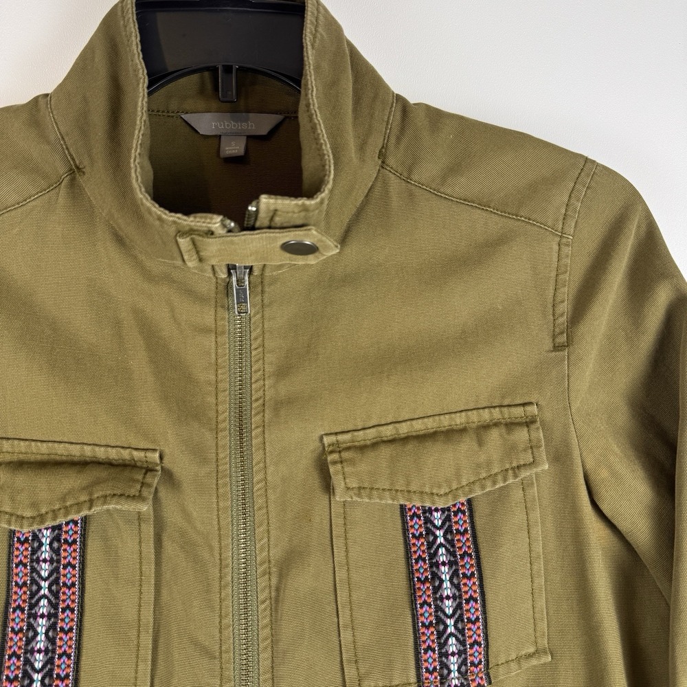 Rubbish‎ Womens Olive Green Utility Jacket Embroidered Trim Cotton Size Small